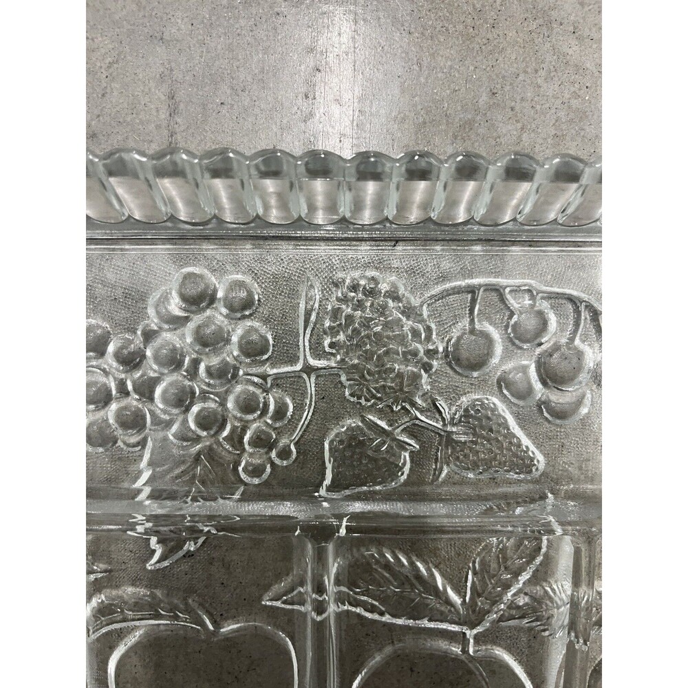 5 Divided Indiana Clear Glass Relish Tray/Platter Fruit Design - Picture 5 of 16